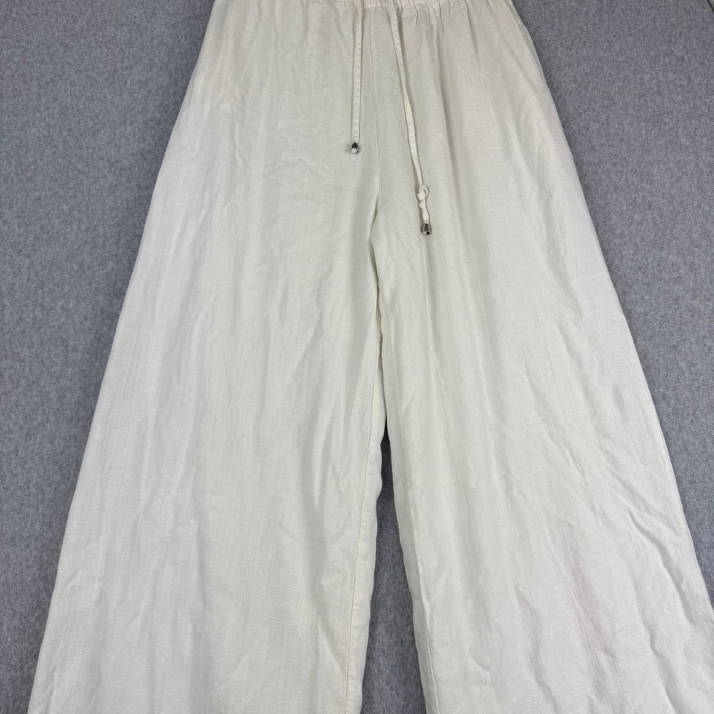 Princess Polly Womens 4 Cream Linen Blend Wide Leg Pants Drawstring Relaxed